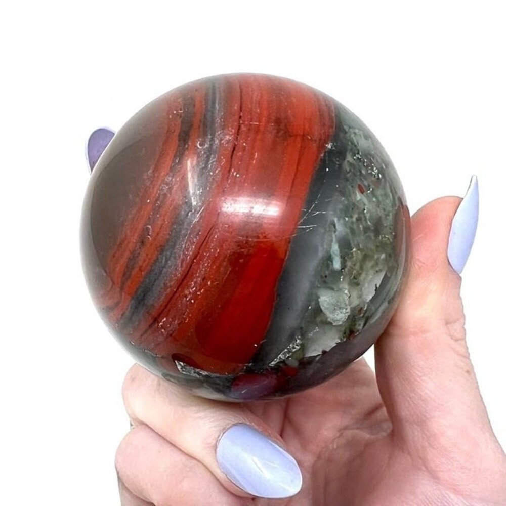 Afghan Blood Stone Painted Red Green Sphere Natural Stone Healing Crystal